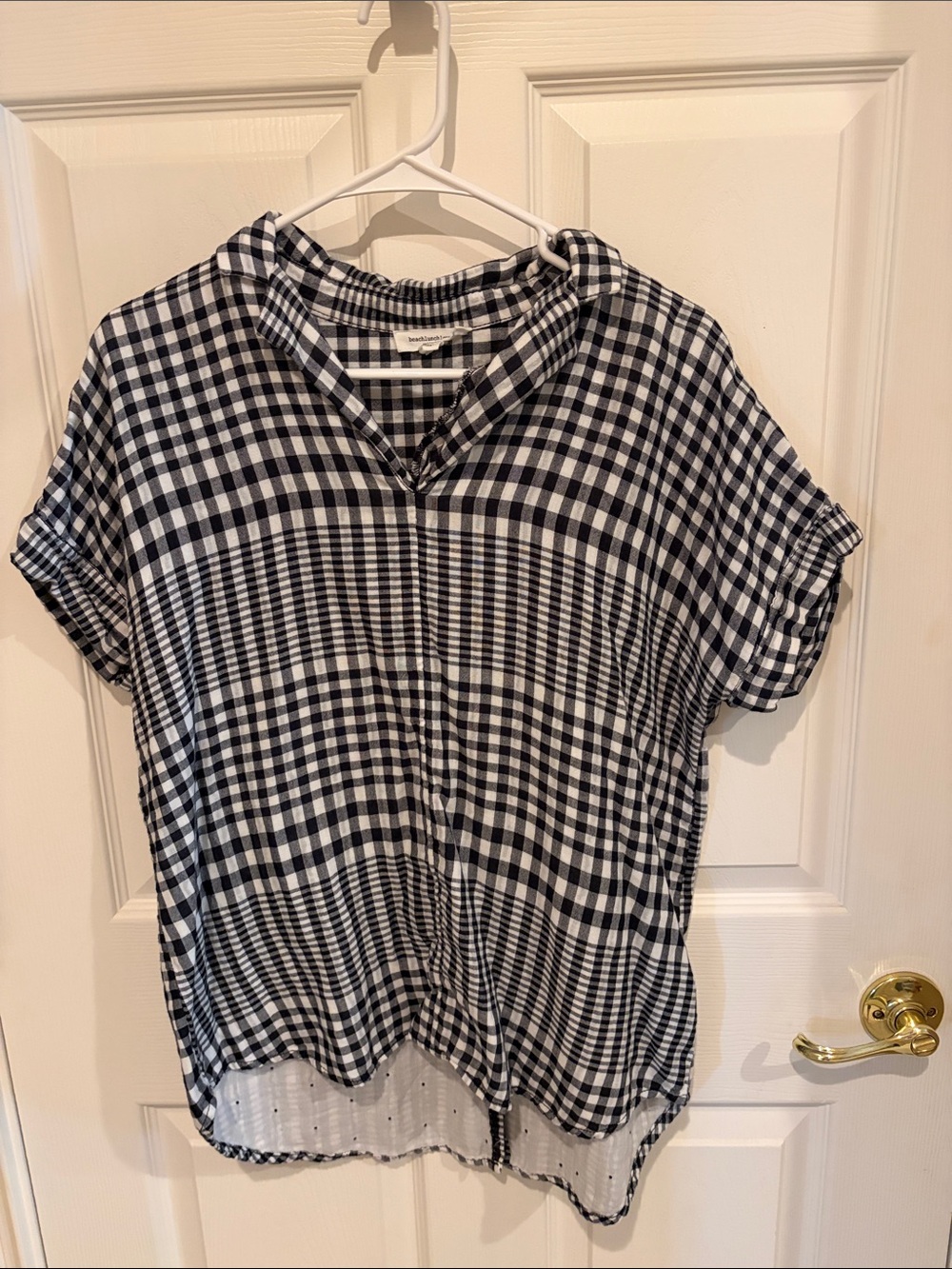 beachlunchlounge Black and White Gingham Split-Neck Tunic